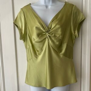 Talbots Silk Knot Front Blouse Womens 12 Green Figure Flattering Classic‎ Luxury